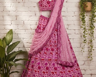 Empress Aura Pink Embroidered Lehenga Choli Set, Indian Wedding Bridesmaid Festive Wear