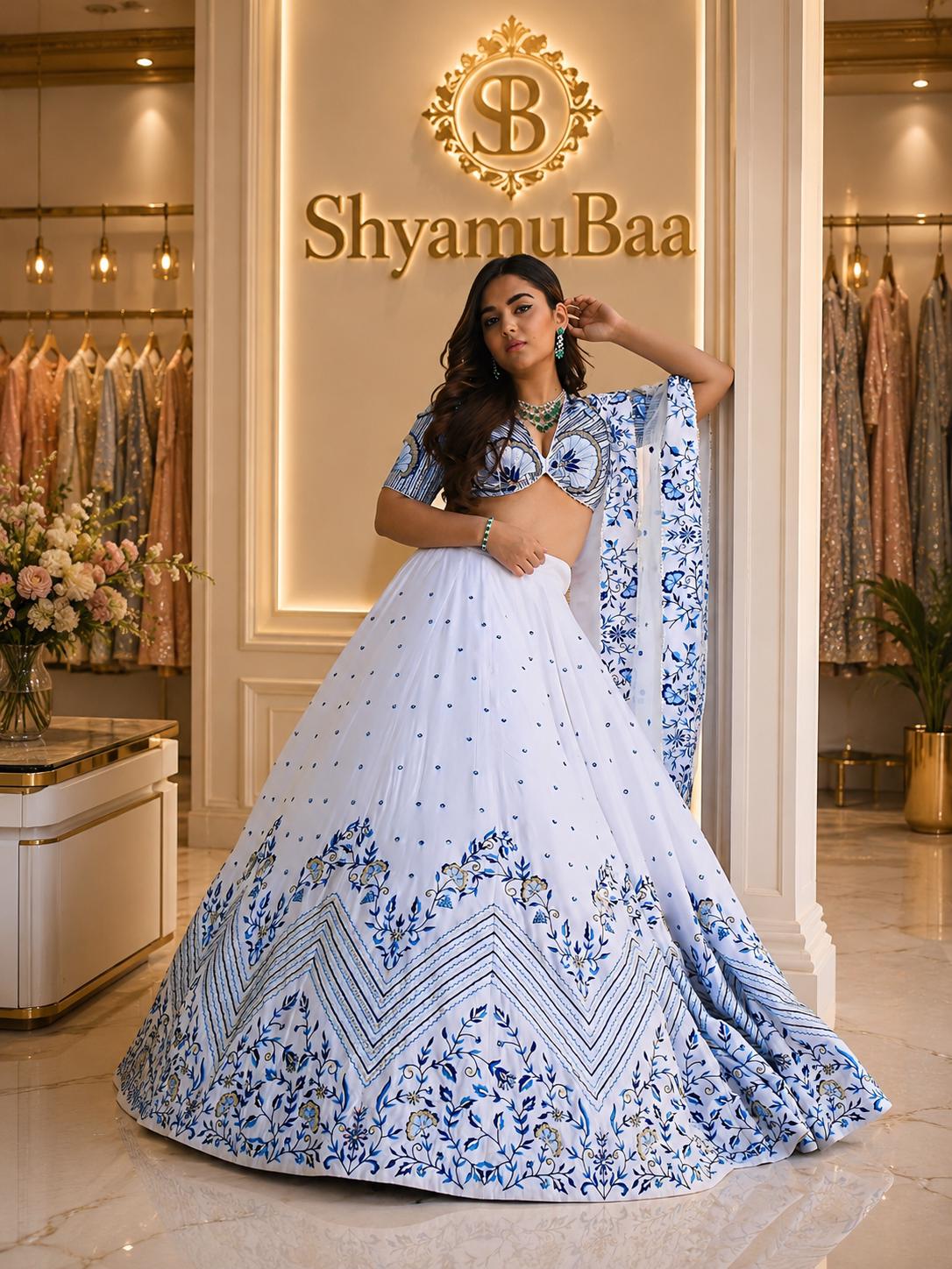 Lehengas Blue and White - Etsy