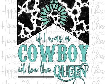 Cowboy Queen Rindsleder Türkis PNG, Sublimationsdesign (digitaler Download)