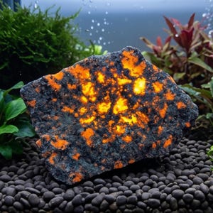 Natural Fluorescent Yooperlite Flame Stone Fish Tank Decoration, Raw Syenite Glow Stones Aquarium Decor