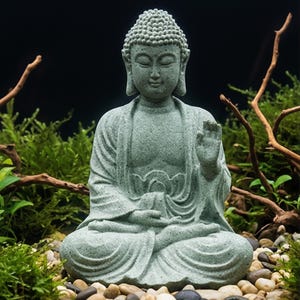 Stone Buddha Statue Aquarium Ornament, Zen Meditation Fish Tank Sculpture, Rock Garden Small Decoration