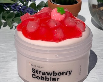 Strawberry Cobbler Scented Slime | Thick Butter Slime with Jelly Cubes | Soft Fluffy Slime | ASMR Slime | 6oz slime