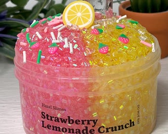 Handmade Strawberry Lemonade Crunch bingsu slime crunchy texture, lemon sprinkles, strawberry charm, and ice cube charms.