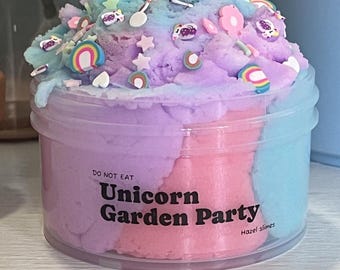 Eenhoorn tuinfeest wolk slijm, pastelkleurige werveling, aardbei suikerspin geur