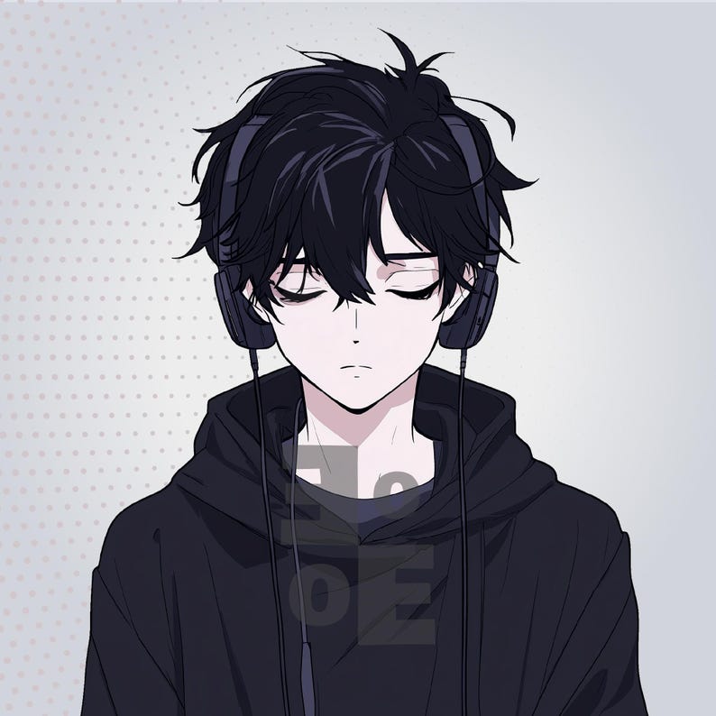 Emo Gothic Boy PNGTuber Model, Male Premade Vtuber Asset for VeadoTube Mini, Tired Eyes Anime Avatar, Instant Download image 5