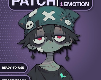 Tired Zombie Boy PNGTuber Model for Veadotube Mini, Gothic Mummy Punk Reactive Image, Menhera Male Chibi Avatar, Twitch Discord Assets
