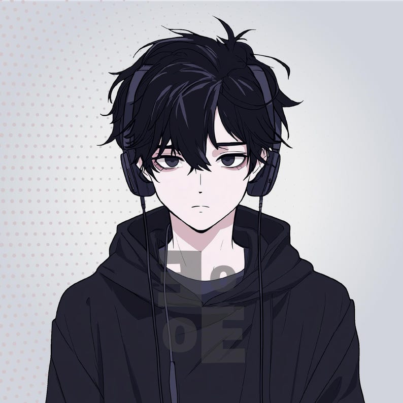 Emo Gothic Boy PNGTuber Model, Male Premade Vtuber Asset for VeadoTube Mini, Tired Eyes Anime Avatar, Instant Download image 3