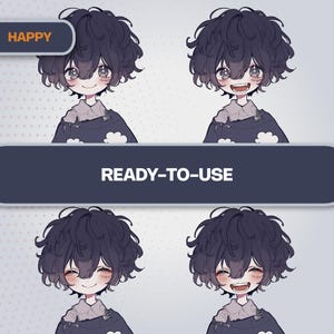 Happy expression for Gloom PNGTuber, star eyes and sweet smile, 4 high-quality PNG files.