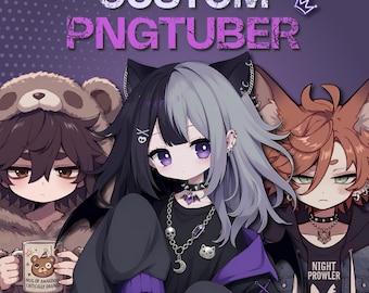 Modèle personnalisé PNGTuber pour Veadotube Mini, Commission PNGTuber 5 expressions, 20 PNG de haute qualité, anime Vtuber Avatar pour Twitch et Discord