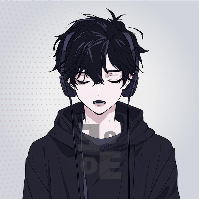 Emo Gothic Boy PNGTuber Model, Male Premade Vtuber Asset for VeadoTube Mini, Tired Eyes Anime Avatar, Instant Download image 6