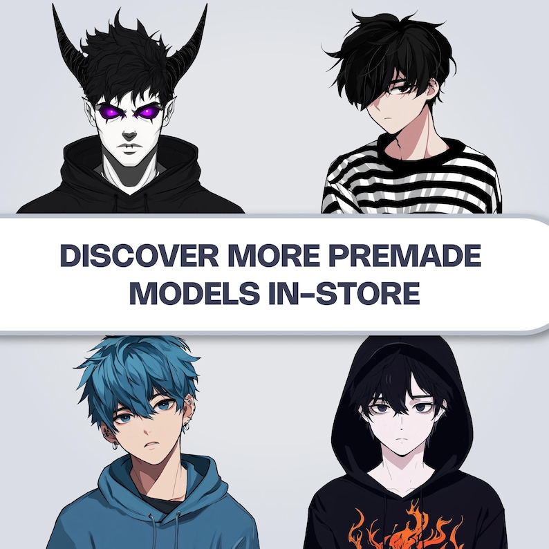 Emo Gothic Boy PNGTuber Model, Male Premade Vtuber Asset for VeadoTube Mini, Tired Eyes Anime Avatar, Instant Download image 8