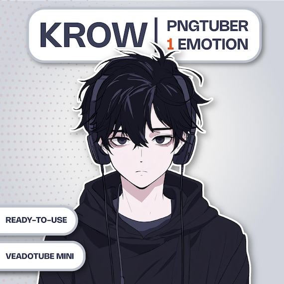 Emo Gothic Boy PNGTuber Model, Male Premade Vtuber Asset for VeadoTube Mini, Tired Eyes Anime Avatar, Instant Download