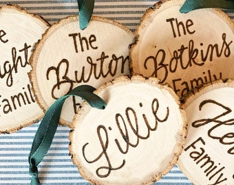 Family Ornament, wooden ornaments, engraved ornament, Name Ornament