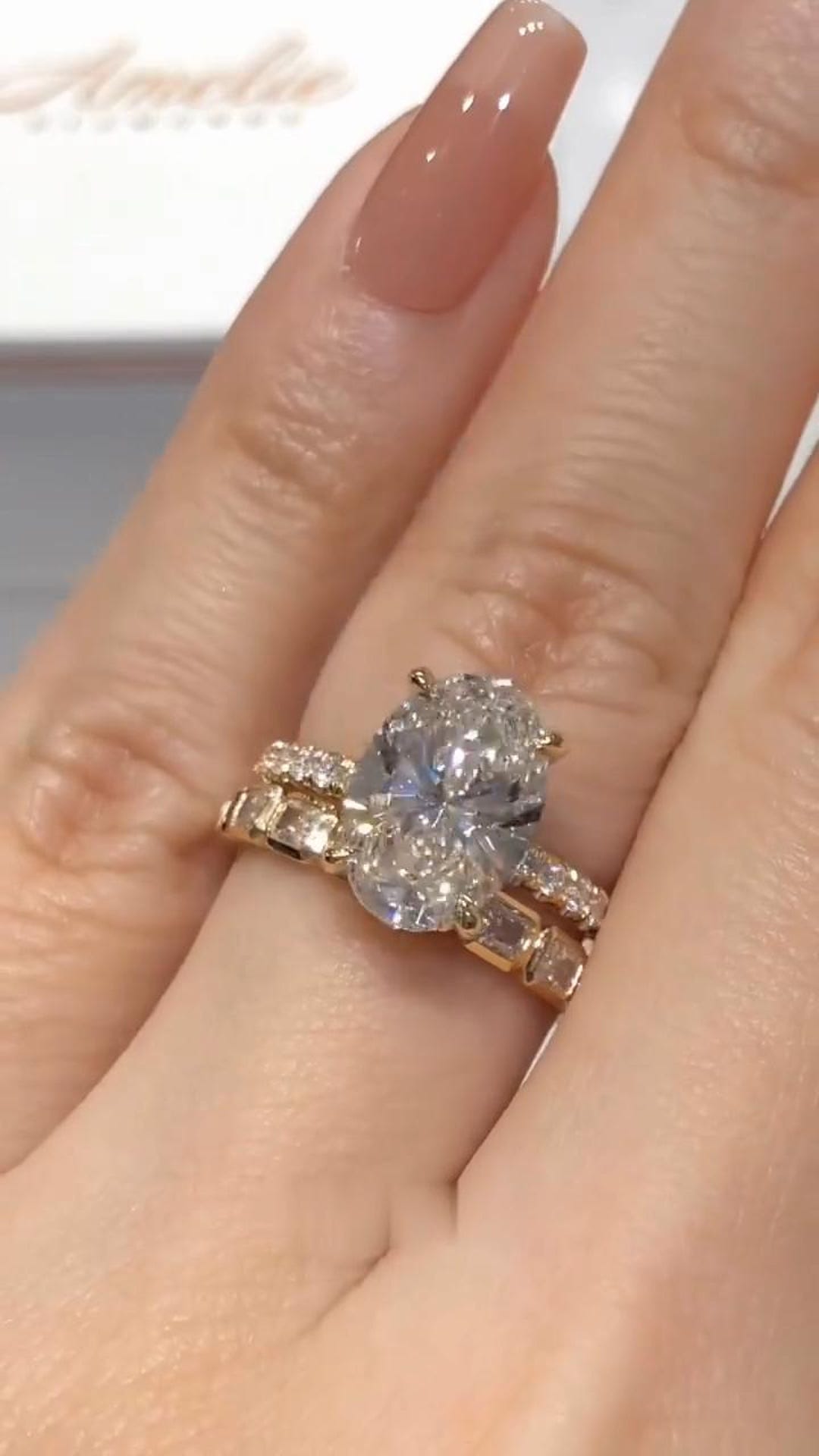 3 CT Oval Cut Hidden Halo Moissanite Engagement Ring Set 14K Solid Gold ...