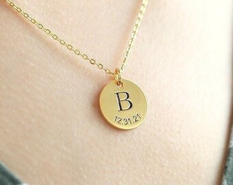 Personalized Initial Necklace,Letter Necklace Gold,Date Necklace,Name Necklace,Family Necklace,Minimalist Necklace for Her,Gifts for Her