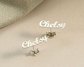 Custom Name Earrings,Name Stud Earring,Sterling Silver Earrings,Minimalist Earrings,Personalized Gifts,Gifts for Her