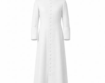 White Clergy Cassock Robe, Traditional Priest Vestment, Roman Collar, Church Attire