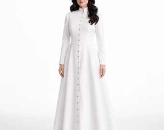 White Clergy Cassock Robe | Roman Soutane Priest Vestment | Custom Catholic Clergy Outfit with Cincture