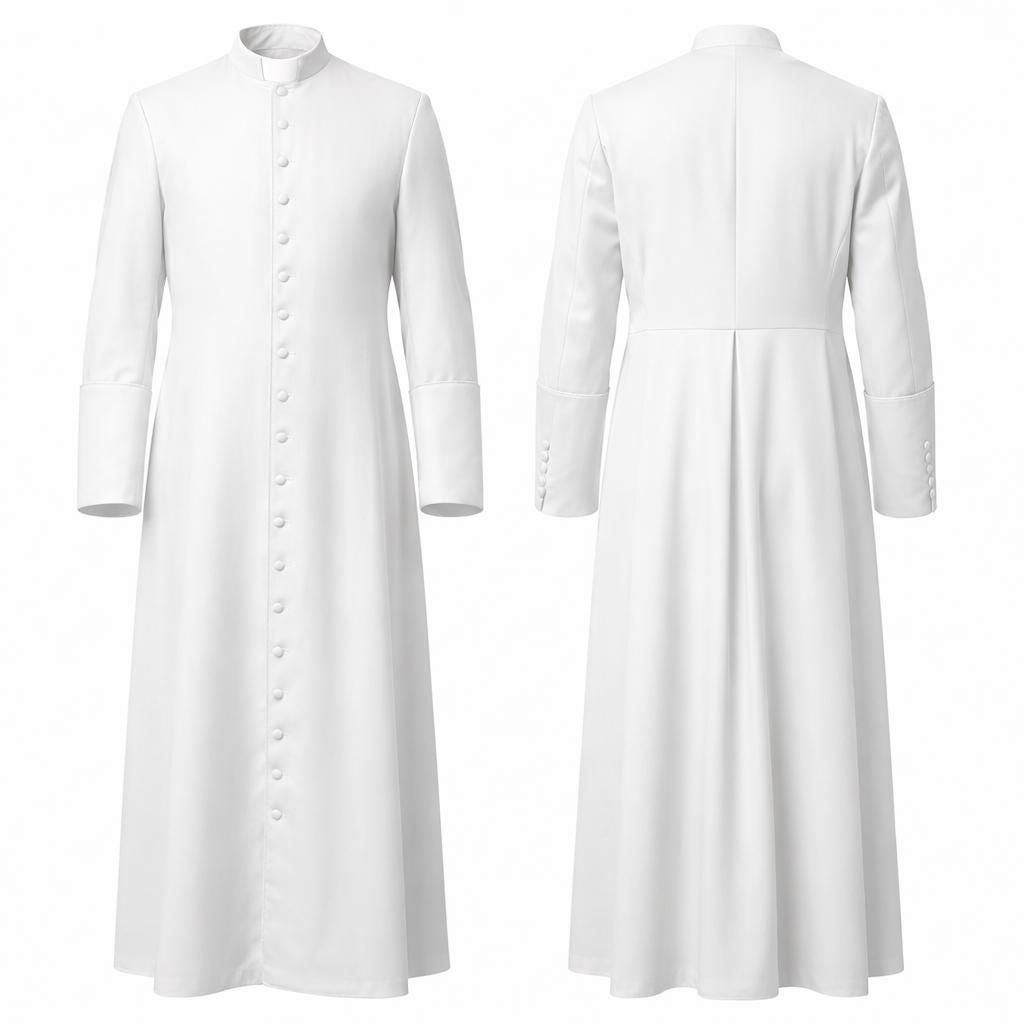 White Clergy Cassock Robe, Traditional Priest Vestment, Roman Collar ...