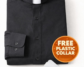 Men's Long Sleeve Clergy Shirt, Roman Collar Priest Attire (Free Plastic Collar Included)