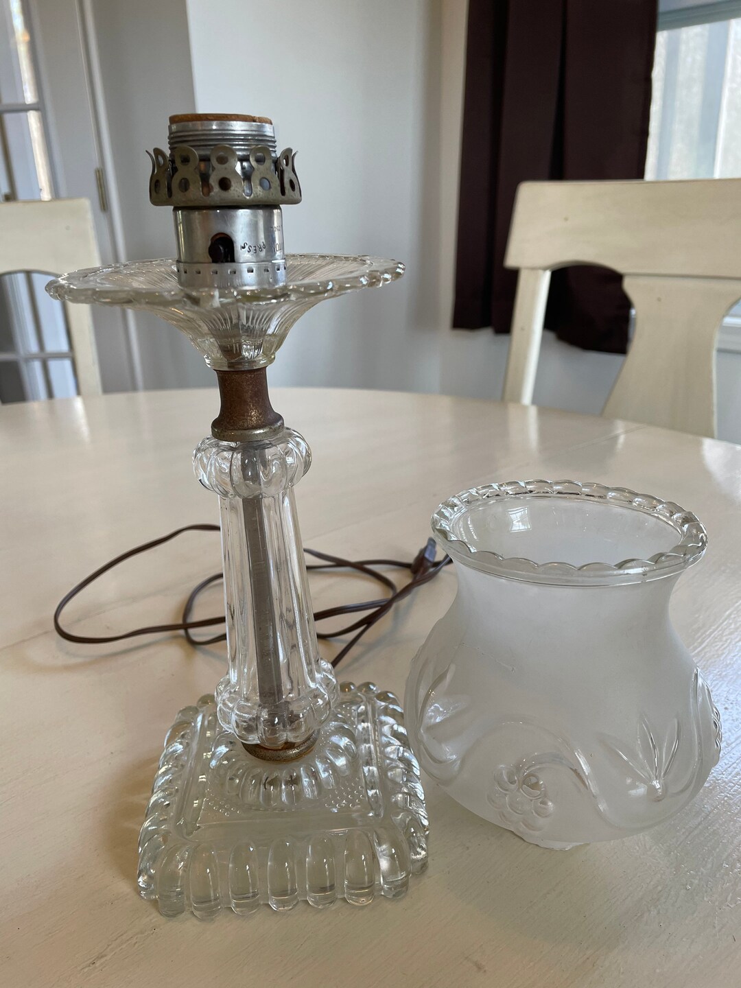 Antique Glass Lamp Leviton Frosted Glass Shade Etsy