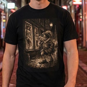Medieval Frog red light District Amsterdam T-Shirt, vintage streetwear tee, gothic art print, night stroll illustration, unisex casual tee