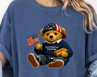Comfort Colors® Patriotic Teddy Bear Shirt, USA 250 Years Freedom Tee