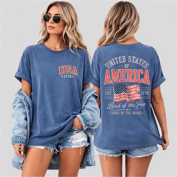 Comfort Colors® Vintage USA Patriotic Shirt, United States of America Tee, Land of the Free Graphic Shirt, Fourth of July Outfit