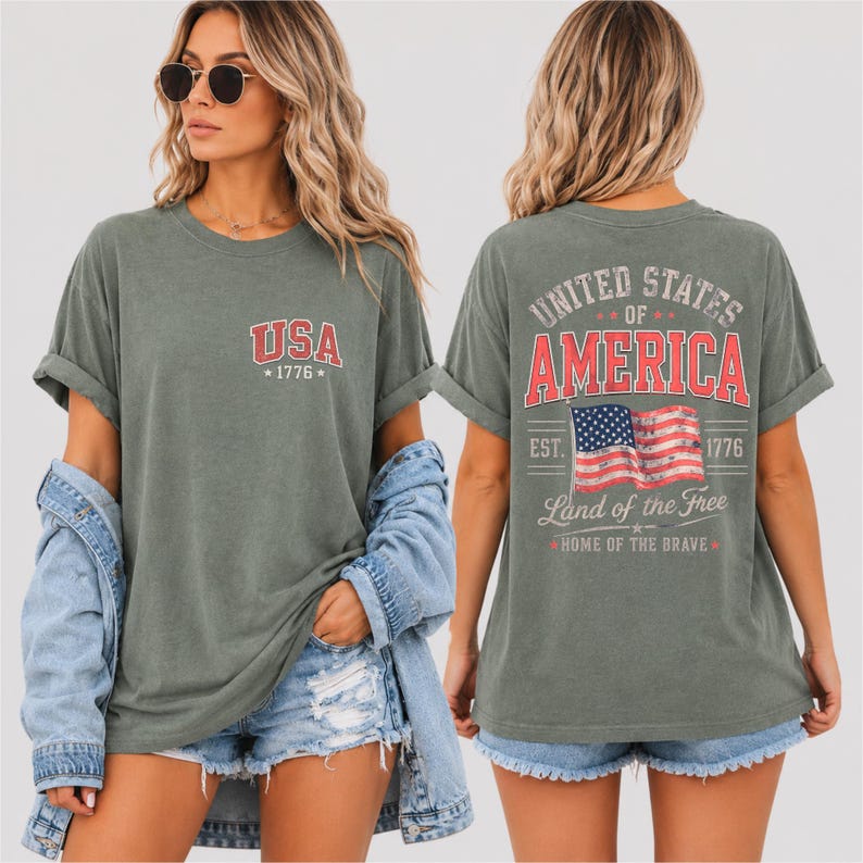 Show your patriotic spirit in style with this vintage United States of America graphic t-shirt featuring classic red, white, and blue distressed artwork inspired by traditional Americana fashion. Ideal for Fourth of July fireworks, family reunions, beach vacations, patriotic parades, and casual summer outfits, this retro USA tee offers both comfort and standout patriotic style. A perfect gift idea for women who love American pride apparel and timeless flag-inspired fashion.