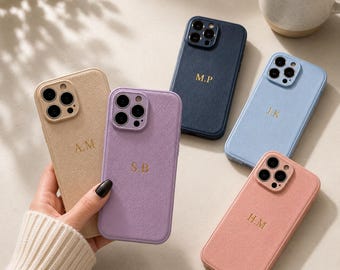 Custom Initials iPhone Case | Luxury Leather Monogram Phone Cover for iPhone 17 16 15 14 Pro Max