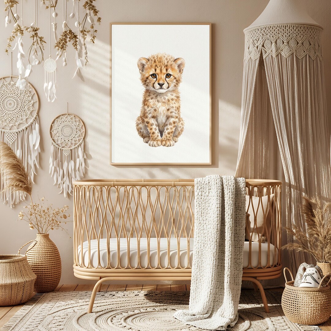 Baby Cheetah Cub Print | Watercolour Safari Animal Wall Art | Large ...