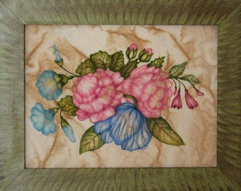 Noreenspaintings Theorem Painting Flower on Grained Design 14 1/2"  x  11 1/2"