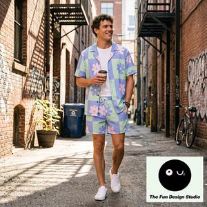 90s Memphis Hawaiian Shirt Retro 70s Button-Up Uni-sex Shirt for Beach Y2k Clothing Streetwear Vintage Queer Fashion Unisex button shirt