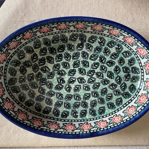 UNIKAT Vintage Polish Pottery Oval Serving Dish 11” – Roses & Leaves - Chyka