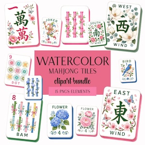 Amerikanische Mahjong-Spielsteine (PNG-Clipart-Bundle), Aquarell-Mahjong-Spielsteine, Mahjong-Cliparts, Mahjong-Joker, Windsteine, Bams, Punkte, Kommerzielle Nutzung