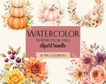 Fall Clipart Bundle · Floral Pumpkin Png · Autumn Clipart · Watercolor Pumpkin · Pumpkin Bundle · Thanksgiving Png · Cottagecore Fall