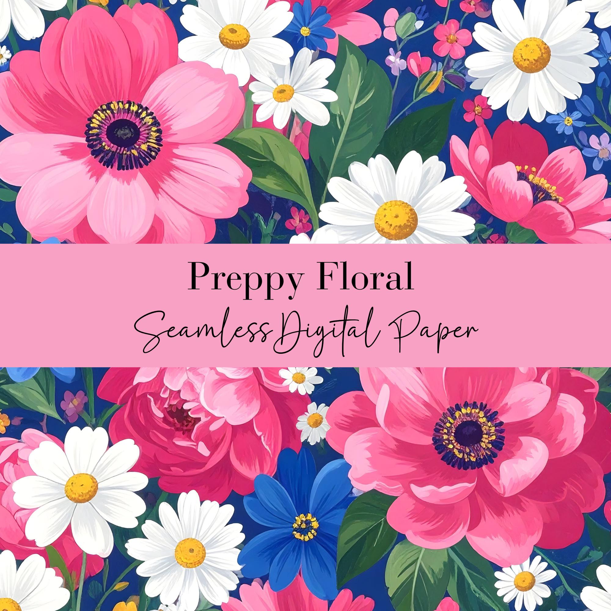 Pink Floral Digital Paper, Preppy Seamless Pattern, Coquette Scrapbook ...
