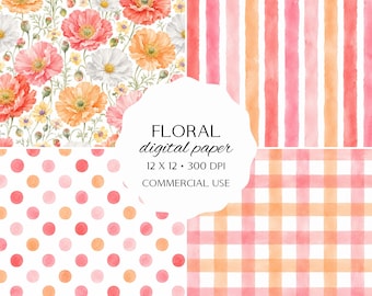 Watercolor Digital Paper, Floral Scrapbook Paper