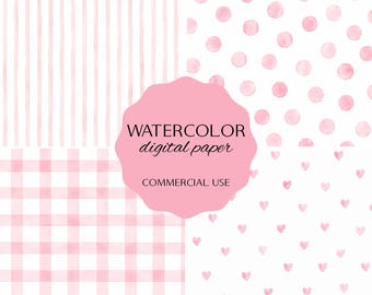 Carta digitale ad acquerello, pacchetto di carta rosa pastello, pacchetto di sfondi JPG 12x12, carta per scrapbooking per baby shower