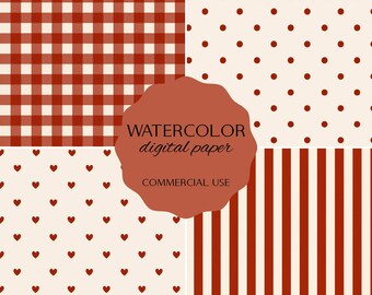 Pacchetto di carta rosso mattone, carta digitale autunnale, carta per scrapbooking e junk journal