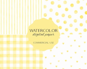 Carta digitale ad acquerello, pacchetto di carta giallo tenue, pacchetto di sfondi JPG 12x12, carta per scrapbooking per baby shower