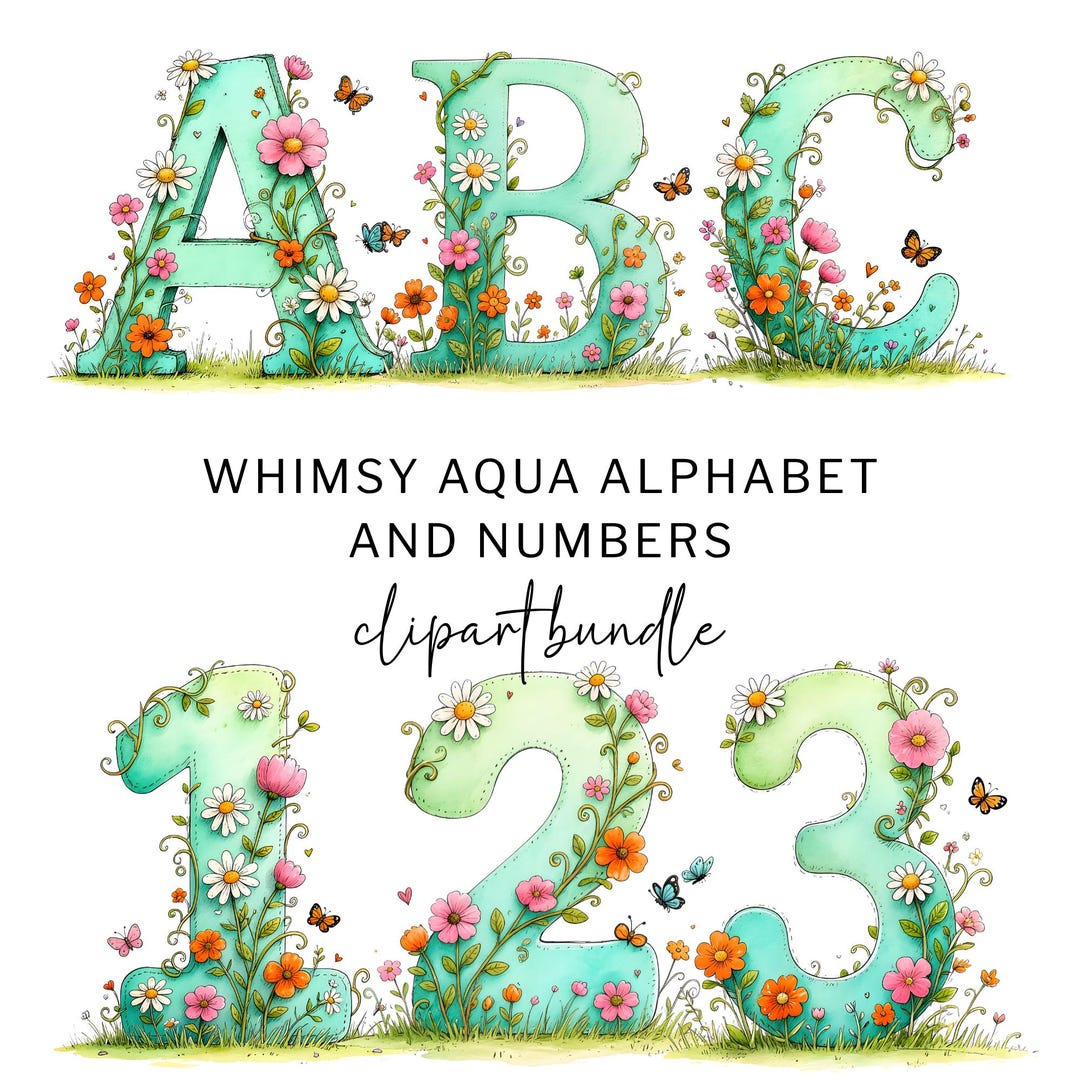 Floral Alphabet Clipart, Whimsy Letters and Numbers, Summer Clip Art ...