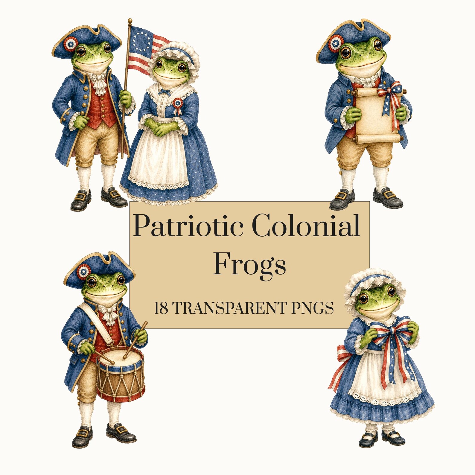 Frog Clipart Bundle Patriotic Colonial Frogs 18 PNG Transparent 4th of ...