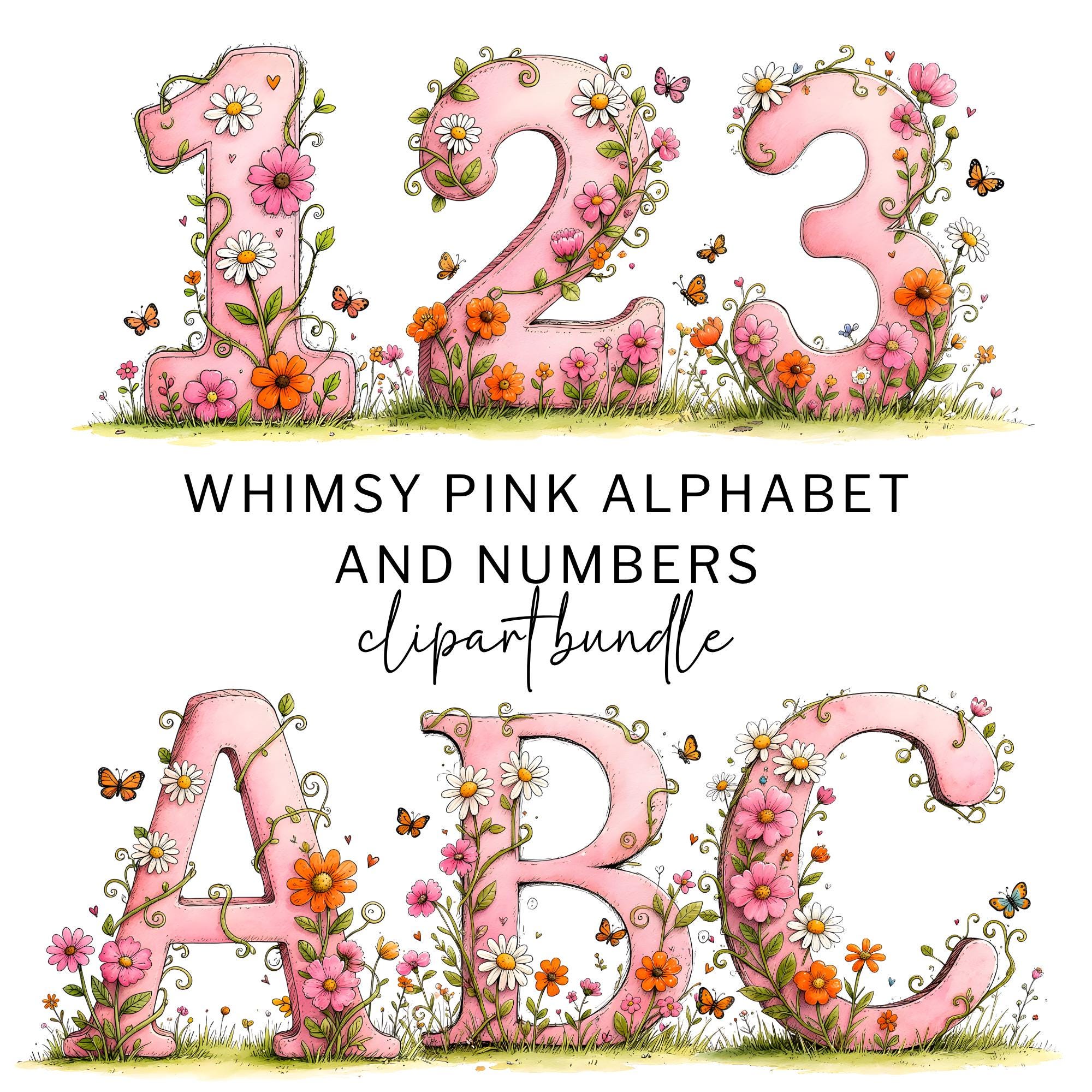 Floral Alphabet Clipart, Whimsy Letters and Numbers, Summer Clip Art ...