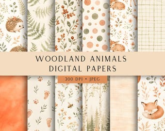 Carte digitali per la cameretta con animali del bosco 12x12 / Pacchetto di carte digitali per scrapbooking, pagine stampabili con animali della foresta