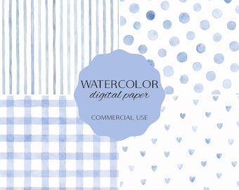 Carta digitale ad acquerello, pacchetto di carta blu, pacchetto di sfondi JPG 12x12, carta per scrapbooking per baby shower
