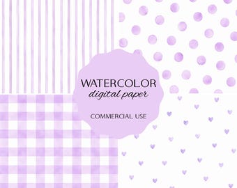 Carta digitale ad acquerello, pacchetto di carta viola, pacchetto di sfondi JPG 12x12, carta per scrapbooking per baby shower