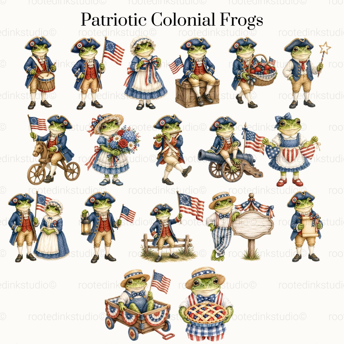 Frog Clipart Bundle Patriotic Colonial Frogs 18 PNG Transparent 4th of ...