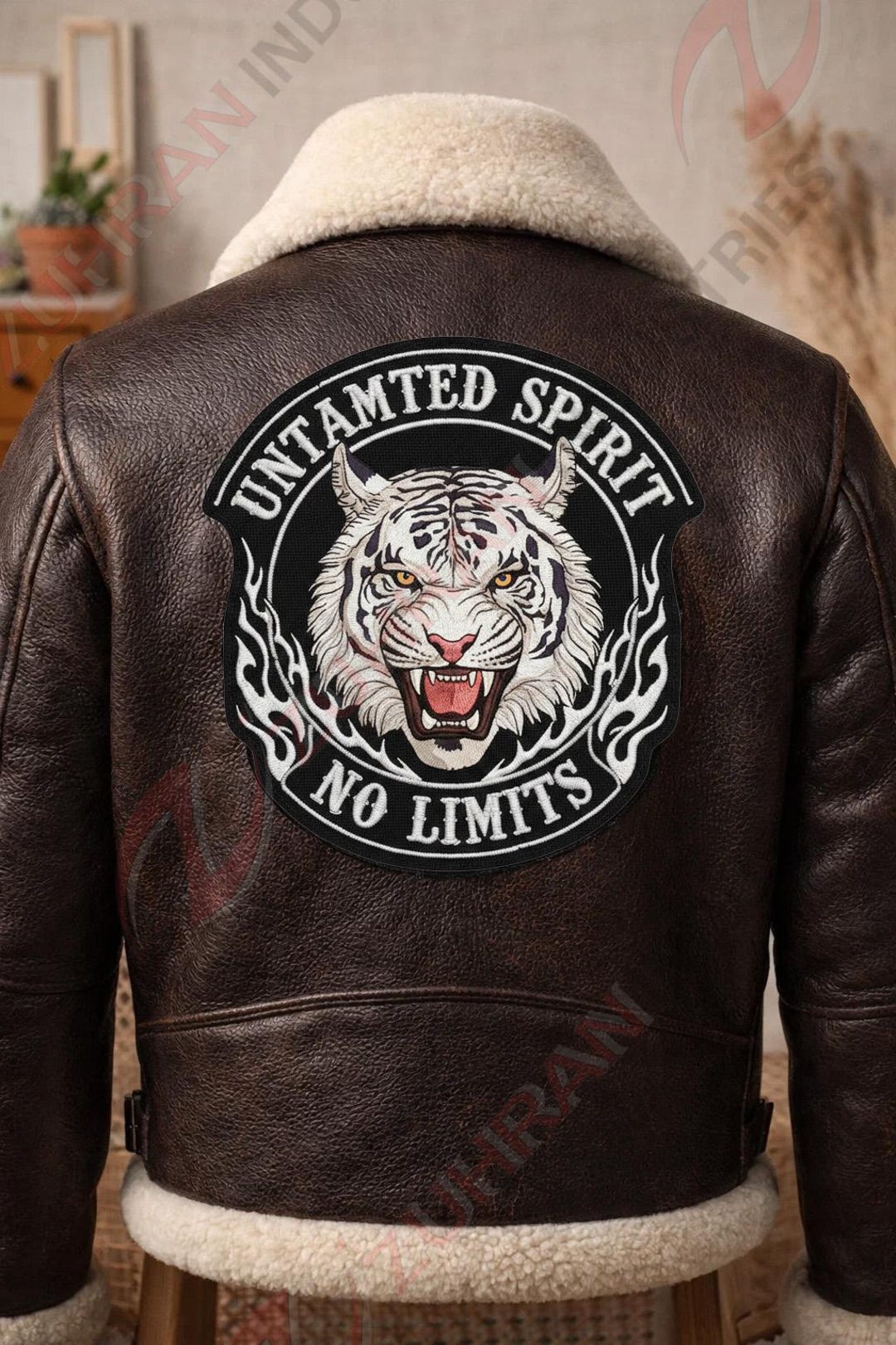 Luxury Handmade Cowhide Leather Jacket for Men With Tiger