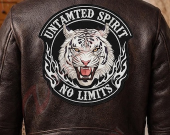 Luxury Handmade Cowhide Leather Jacket for Men With Tiger
